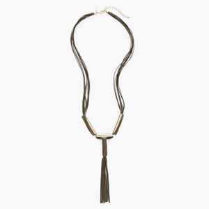 Chicos Silver and Suede Olivia Pendant Tassel Necklace